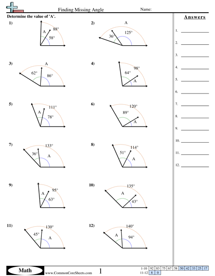 Angles Worksheets - Finding Missing Angle worksheet